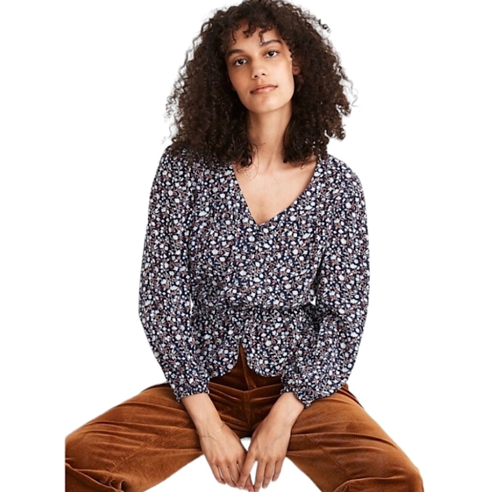 Madewell Silk Button-Front Peplum Top size S MA686
